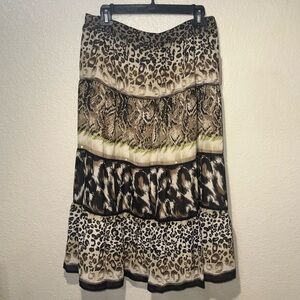 JM Collection Animal Print Tiered Skirt 16P NWT Boho Midi Petite
